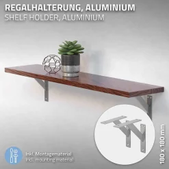 Ml-Design 4x Support Etagere murale fixation flottante aluminium argent