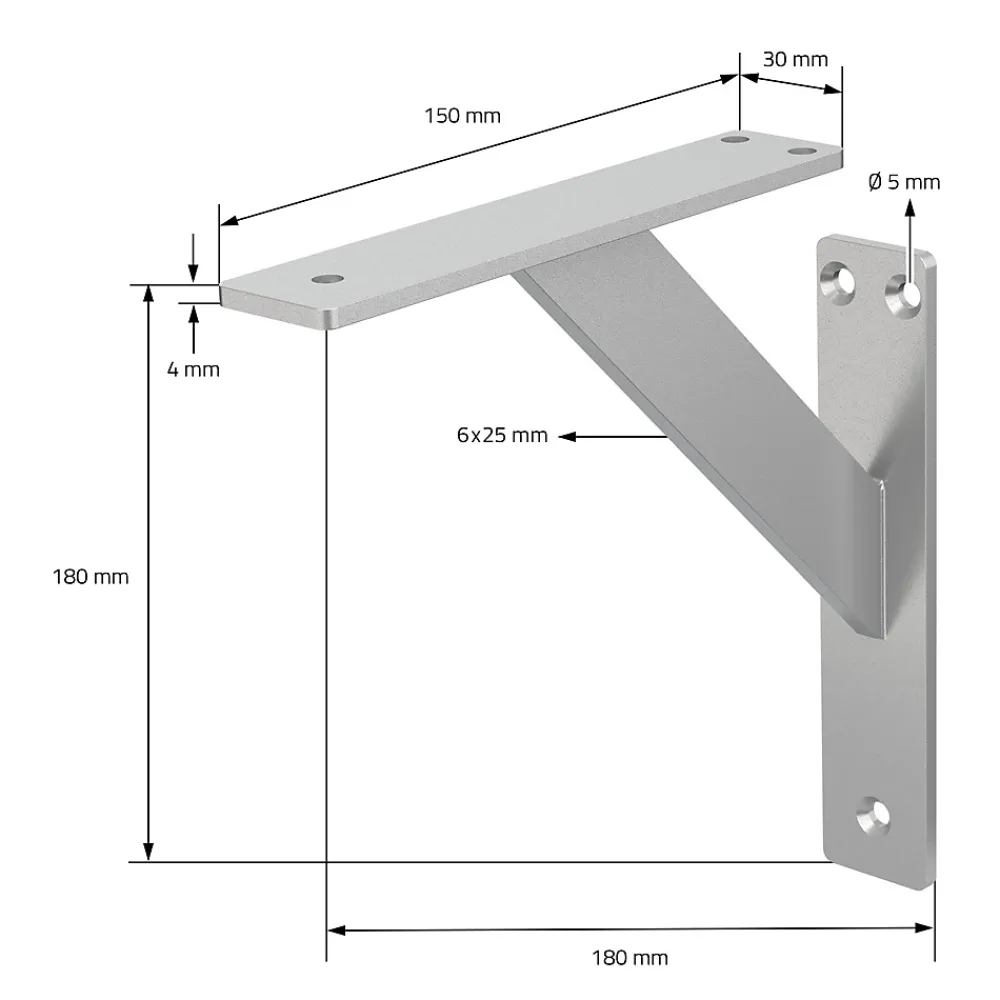 Ml-Design 4x Support Etagere murale fixation flottante aluminium argent