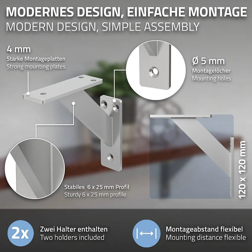 Ml-Design 4x Support Etagere murale fixation flottante aluminium argent