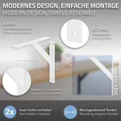 Ml-Design 4x Support Etagere murale fixation flottante aluminium blanc